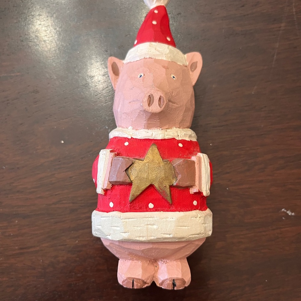 Charming Holiday Pig with Red and Gold Details